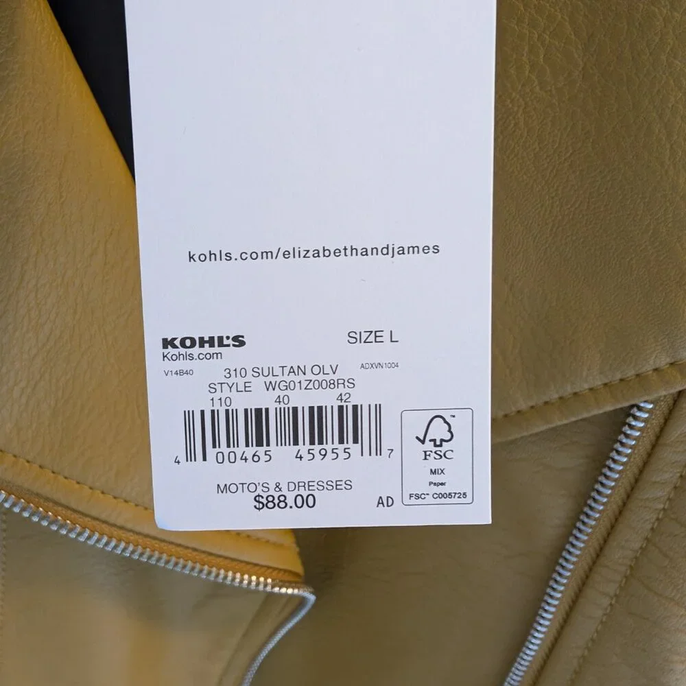 Elizabeth and James mustard yellow faux leather vegan moto jacket size Lg NWT - Picture 3 of 7